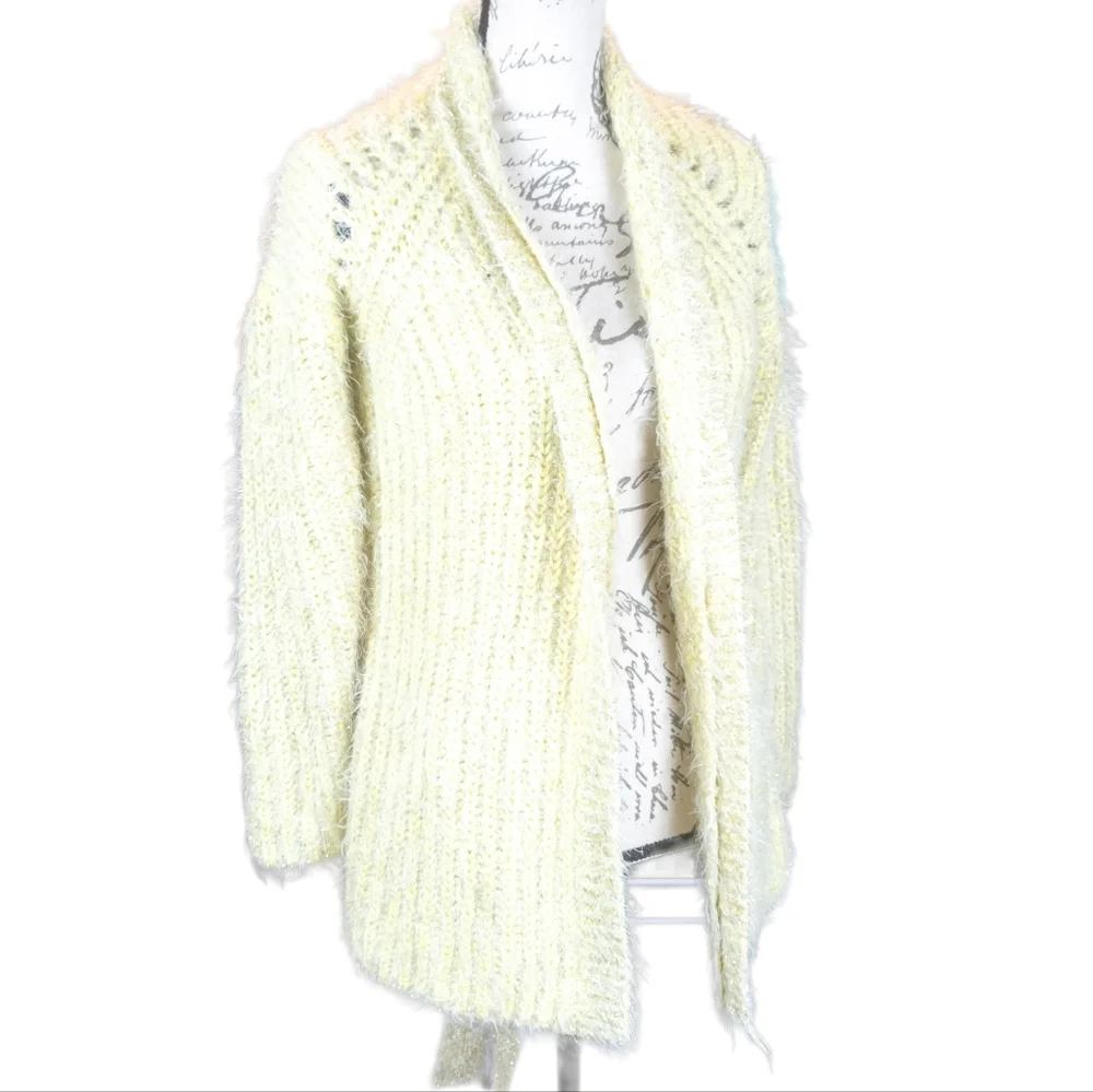 Anthropologie Larkin Yellow Shimmer Tie Front Cardigan -XS - Picture 5 of 8
